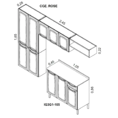 COZINHA 1 ROSE BRA C/BALCAO 10 PORT E 1 GAV BRANCA COD 288.181