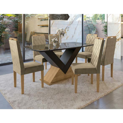 MESA 6CD BASE AMORA FRJ/PRETO 170X90 VELUDO BEGE